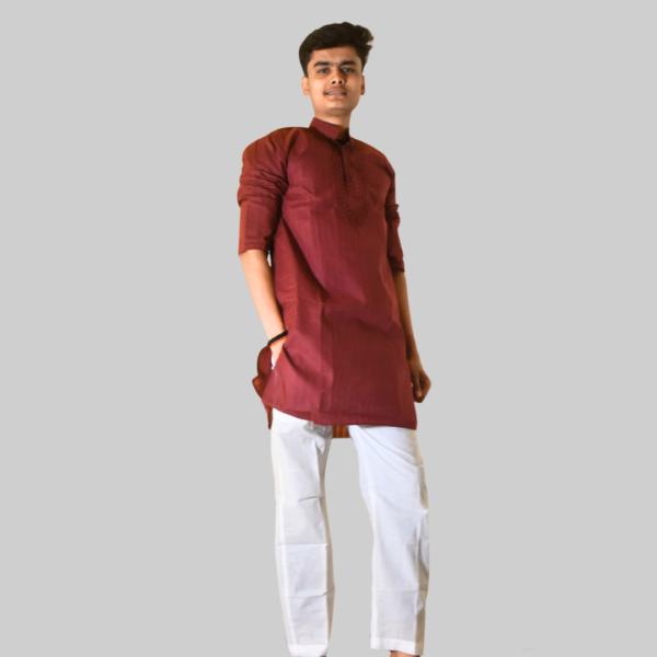 Maroon Kurta With White Pajama