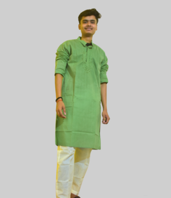 Cotton Green Kurta With White Pajama | Ethnic Wear For Men