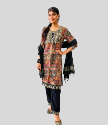 Party Wear Naira Cut Kurti Pant Dupatta Set For Women