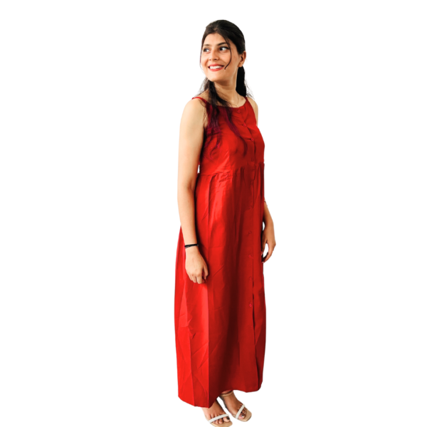 Women's Stylish Calf Length Sleeveless Red Midi Dress For Women