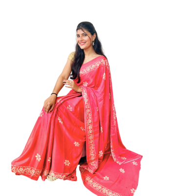 Women’s Red Satin Silk Saree