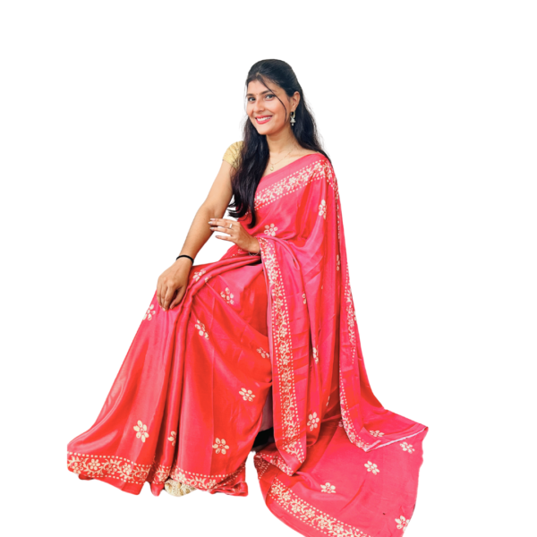 Women's Red Satin Silk Saree For Women