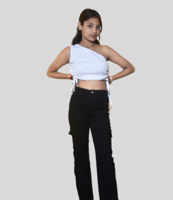 One Shoulder Sleeve Crop Top For Women