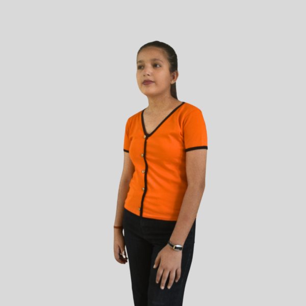 Women Orange Solid V Neck Half Sleeve Top