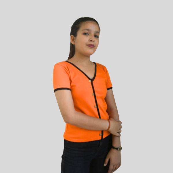 Women Orange Solid V Neck Half Sleeve Top