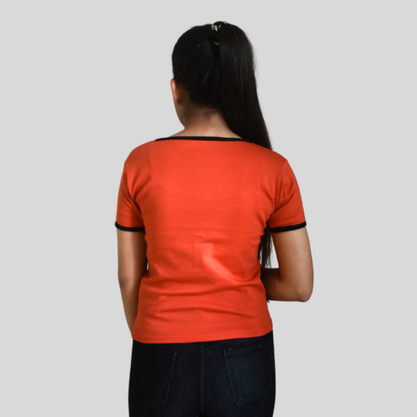 Women Red Solid V Neck Half Sleeve Top