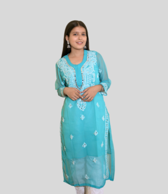 Lucknowi Chikankari Kurti | Sky Blue Color