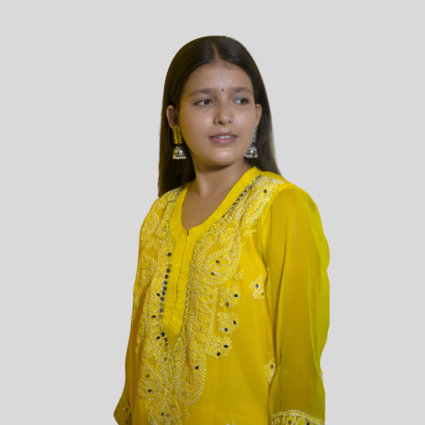 YELLOW COLOR LUCKNOWI CHIKAN KURTI