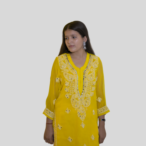 YELLOW COLOR LUCKNOWI CHIKAN KURTI