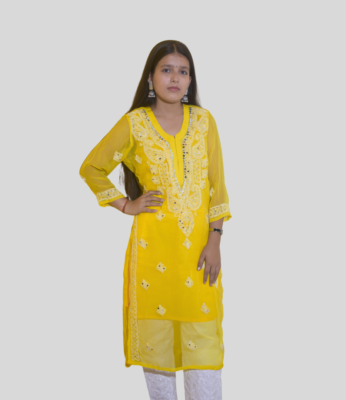 Yellow Lucknowi Chikan Kurti