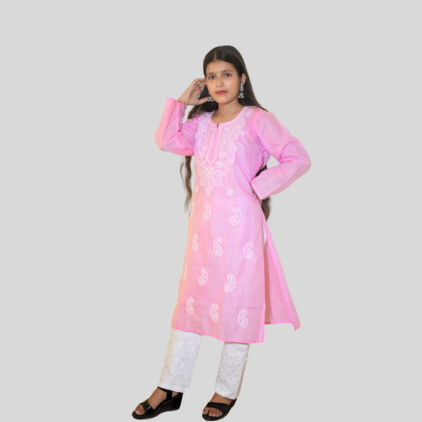 Pink Lucknowi Chikan Kurti