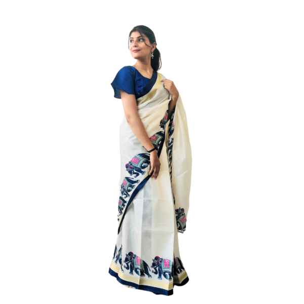 AIRAVAT PRINT KHADI SILK SAREE FOR WOMEN