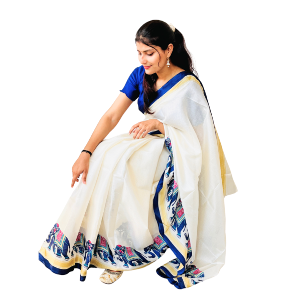 AIRAVAT PRINT KHADI SILK SAREE FOR WOMEN