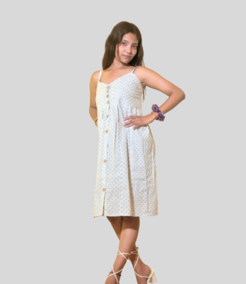 V-Neck Sleeveless Cotton Dress For Women